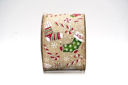 Naturbrauner Weihnachtsstrumpf, Geschenke und Zuckerstangen-Design Drahtband_KF8648GC-13-183