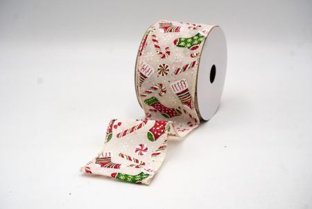 Crème witte kerstsock, cadeaus & zuurstok ontwerp draadlint_KF8648GC-2-2