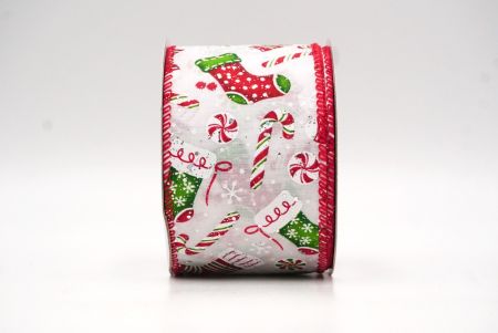 Meia de Natal Branca/Vermelha, Fitas de Presentes e Design de Bastão de Doces_KF8649GC-1-7