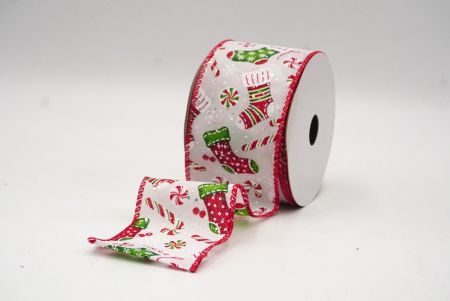 Witte/rode kerstsock, cadeaus & zuurstok ontwerp draadlint_KF8649GC-1-7