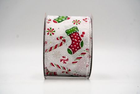 Chaussette de Noël blanche, cadeaux et design canne en sucre en fil câblé_KF8650GC-1-1