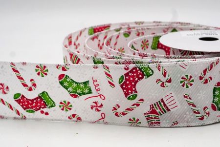 White Christmas Sock, Gifts & Candy Cane Design Wired Ribbon_KF8650GC-1-1