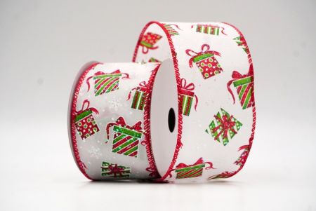 White-Red Christmas Sock, Gifts & Candy Cane Design Wired Ribbon_KF8651GC-1-7