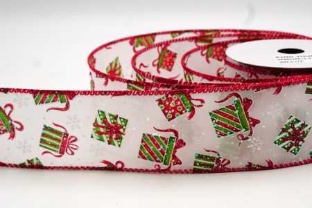 White-Red Christmas Sock, Gifts & Candy Cane Design Wired Ribbon_KF8651GC-1-7