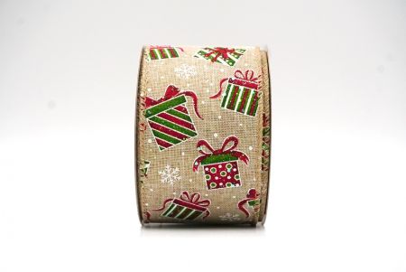 Chaussette de Noël marron naturel, cadeaux et design canne en sucre en fil câblé_KF8653GC-13-183