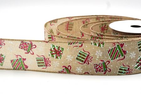 Naturbrauner Weihnachtsstrumpf, Geschenke und Zuckerstangen-Design Drahtband_KF8653GC-13-183