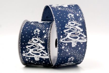 Navy Blue_Glitter Christmas Tree Wired Ribbon_KF8656G-4