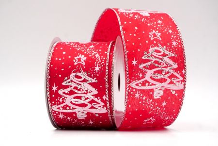 Czerwony_Glitter Christmas Tree Wired Ribbon_KF8656G-7