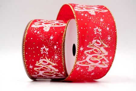 Czerwony_Glitter Christmas Tree Wired Ribbon_KF8660G-7