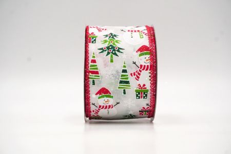 Ruban en fil câblé avec design bonhomme de neige blanc-rouge, sapin de Noël et canne en sucre_KF8667GC-1-7