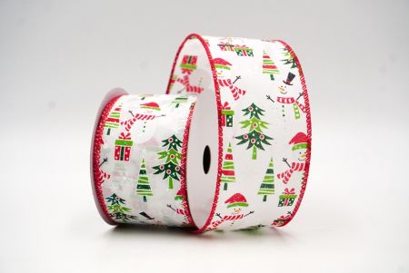 White-Red Snowman, Christmas tree, & Candy Cane Design Wired Ribbon_KF8667GC-1-7