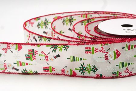 White-Red Snowman, Christmas tree, & Candy Cane Design Wired Ribbon_KF8667GC-1-7