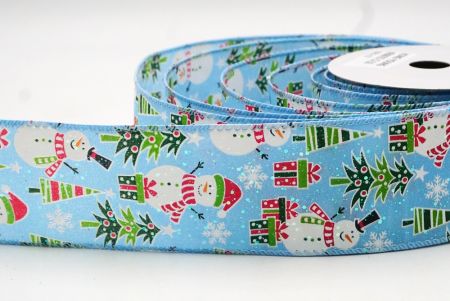 Sky Blue Snowman, Christmas tree, & Candy Cane Design Wired Ribbon_KF8667GC-12-216