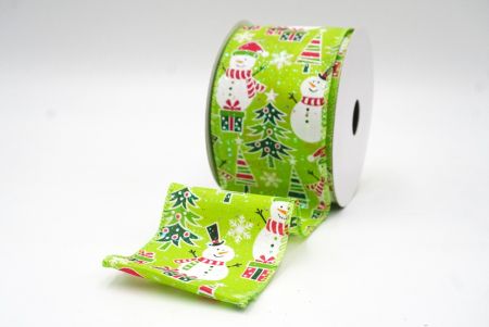 Apple green Snowman, Christmas tree, & Candy Cane Design Wired Ribbon_KF8667GC-15-190