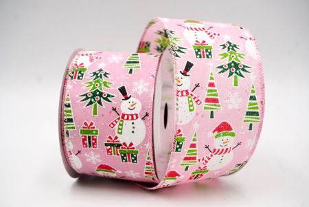 Pink Snowman, Christmas tree, & Candy Cane Design Wired Ribbon_KF8667GC-5-5