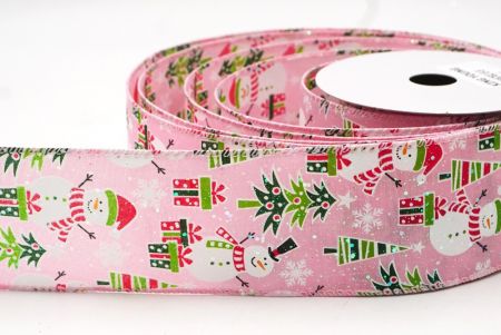 Ruban en fil câblé avec design bonhomme de neige rose, sapin de Noël et canne en sucre_KF8667GC-5-5