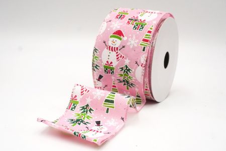 Ruban en fil câblé avec design bonhomme de neige rose, sapin de Noël et canne en sucre_KF8667GC-5-5