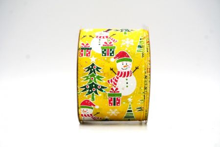 Yellow Snowman, Christmas tree, & Candy Cane Design Wired Ribbon_KF8667GC-6-6