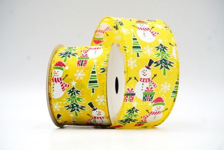 Yellow Snowman, Christmas tree, & Candy Cane Design Wired Ribbon_KF8667GC-6-6