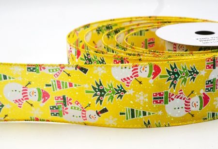 Yellow Snowman, Christmas tree, & Candy Cane Design Wired Ribbon_KF8667GC-6-6