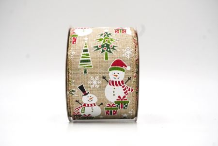 Natural brown Snowman, Christmas tree, & Candy Cane Design Wired Ribbon_KF8668GC-13-183