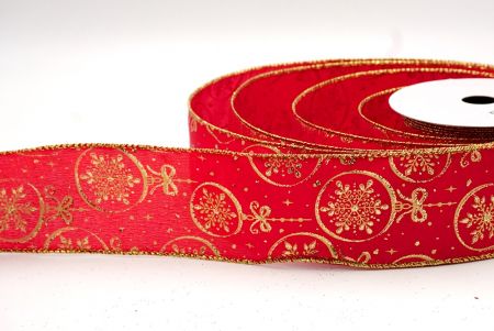 Rood/Gouden_Sneeuwvlokken Ornament Draadlint_KF8672G-7G