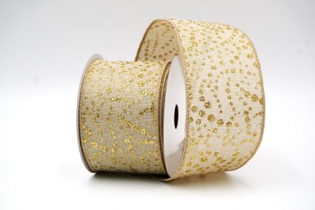 Natural Brown Christmas Glitter Polka Dots Wired Ribbon_KF8675GC-13-183