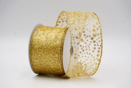 Gold Christmas Glitter Polka Dots Wired Ribbon_KF8676G-13