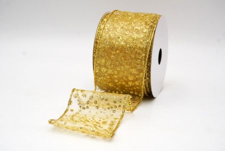 Gold Christmas Glitter Polka Dots Wired Ribbon_KF8676G-13