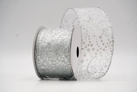 White-Silver Christmas Glitter Polka Dots Wired Ribbon_KF8676G-1