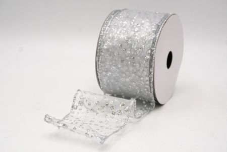 White-Silver Christmas Glitter Polka Dots Wired Ribbon_KF8676G-1