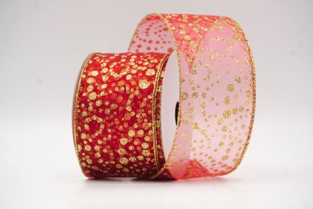 Red-Gold Christmas Glitter Polka Dots Wired Ribbon_KF8676G-7