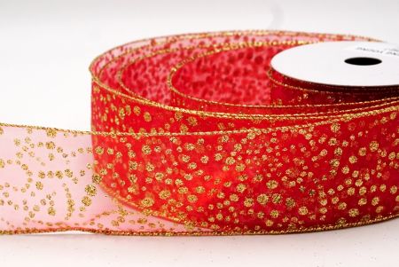 Nastro di Raso con Pois Glitter Natale Rosso-Oro_KF8676G-7