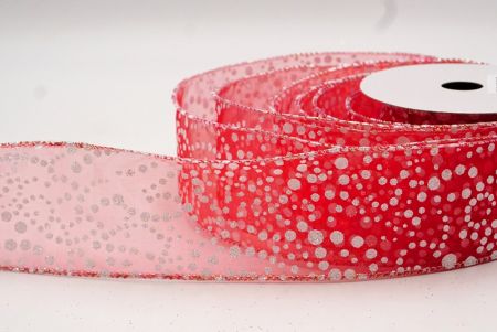 Red-White Christmas Glitter Polka Dots Wired Ribbon_KF8677GN-7