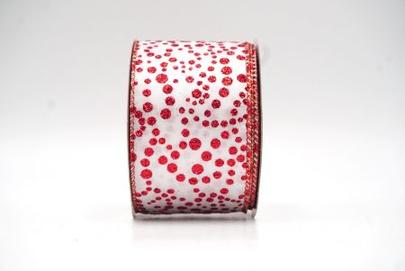 White/Red Christmas Glitter Polka Dots Wired Ribbon_KF8679GR-1