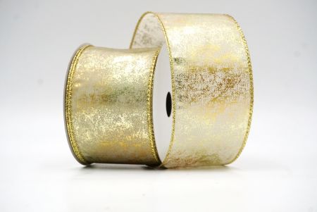 Gold/Light brown Wired Ribbon with Metallic Foil detail in a Cracked Lamé design_KF8680G-13