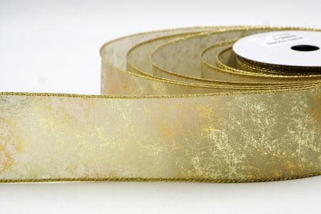 Gold/Light brown Wired Ribbon with Metallic Foil detail in a Cracked Lamé design_KF8680G-13