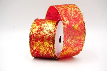 Gold/Red Wired Ribbon with Metallic Foil detail in a Cracked Lamé design_KF8680G-7