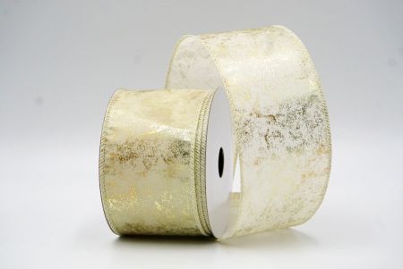 Gold/Cream White Wired Ribbon with Metallic Foil detail in a Cracked Lamé design_KF8680GC-2-2