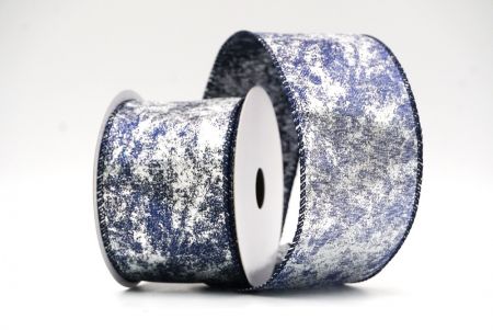 Silver/Navy Blue Wired Ribbon with Metallic Foil detail in a Cracked Lamé design_KF8680GC-4-4