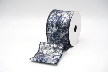 Silver/Navy Blue Wired Ribbon with Metallic Foil detail in a Cracked Lamé design_KF8680GC-4-4