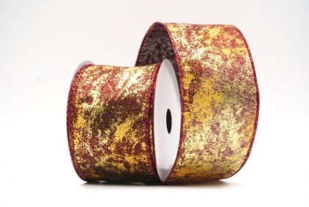 Gold/Burgundy Wired Ribbon with Metallic Foil detail in a Cracked Lamé design_KF8680GC-8-8