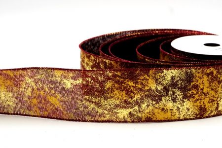 Gold/Burgundy Wired Ribbon with Metallic Foil detail in a Cracked Lamé design_KF8680GC-8-8