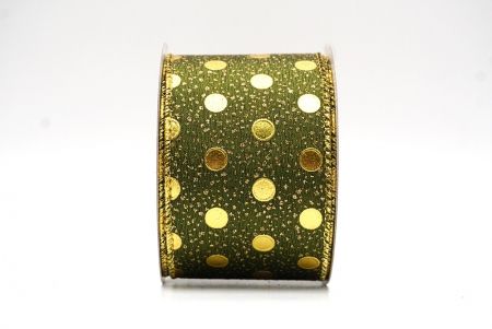 Matcha green Metallic Foil Polka Dots Wired Ribbon_KF8681G-15