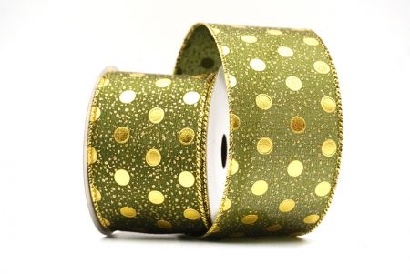 Matcha groen Metallic Folie Polka Dots Draadlint_KF8681G-15