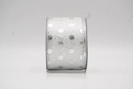 White Metallic Foil Polka Dots Wired Ribbon_KF8681G-1