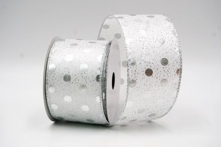 White Metallic Foil Polka Dots Wired Ribbon_KF8681G-1