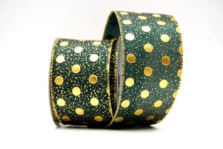 Green Metallic Foil Polka Dots Wired Ribbon_KF8681G-3