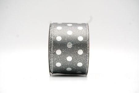 Silver/Gray Metallic Foil Polka Dots Wired Ribbon_KF8681G-50