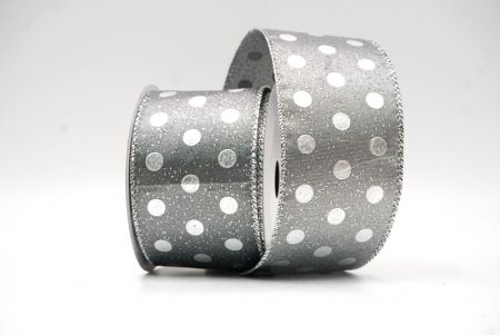 Silver/Gray Metallic Foil Polka Dots Wired Ribbon_KF8681G-50